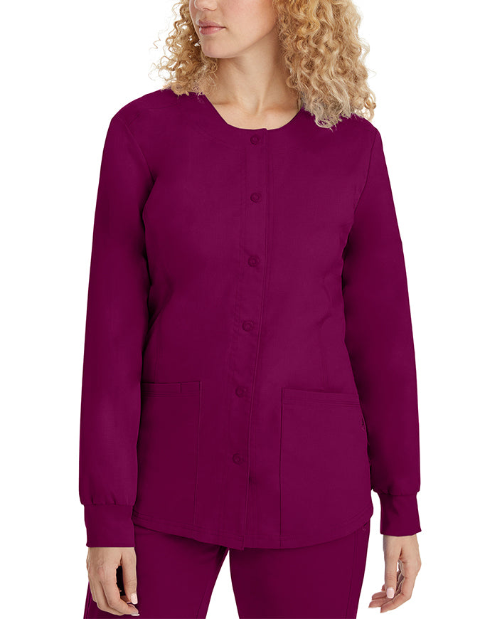 Healing Hands Purple Label Women's Snap Front Daisy Scrub Jacket - wine