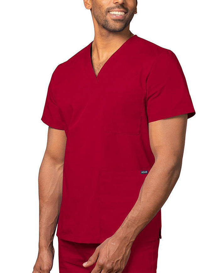 Adar 28.5 Inch Unisex V-Neck Nursing Scrub Top Red