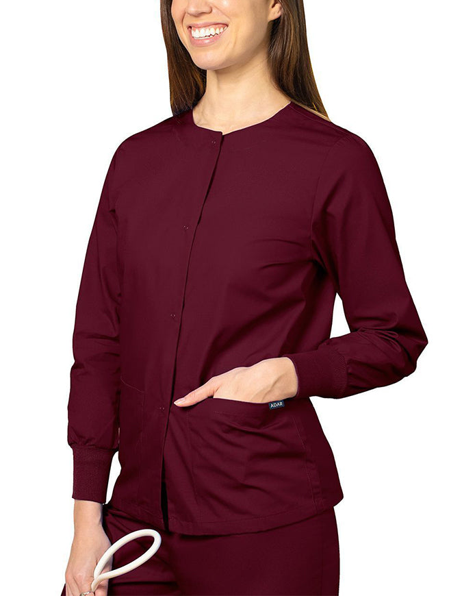 Adar 29 Inch Women's Two Pockets Warm Up Scrub Lab Jacket - Burgundy