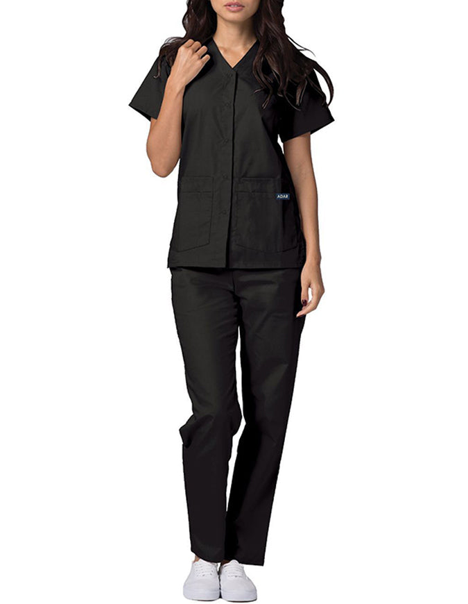 Adar 27.5 Inch Women's Snap-Front Nursing Scrub Top - Black