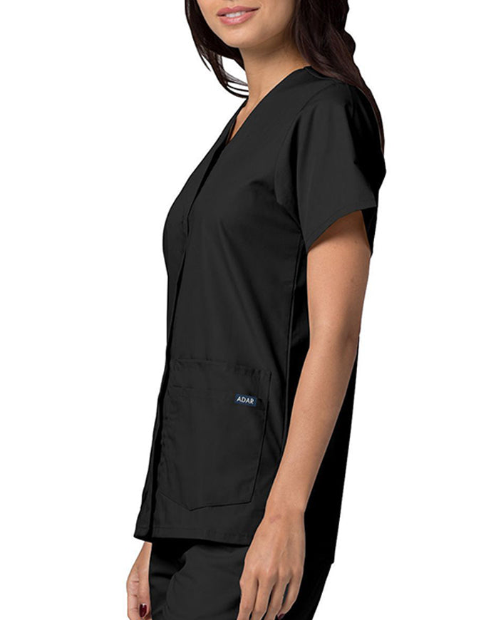 Adar 27.5 Inch Women's Snap-Front Nursing Scrub Top - Black