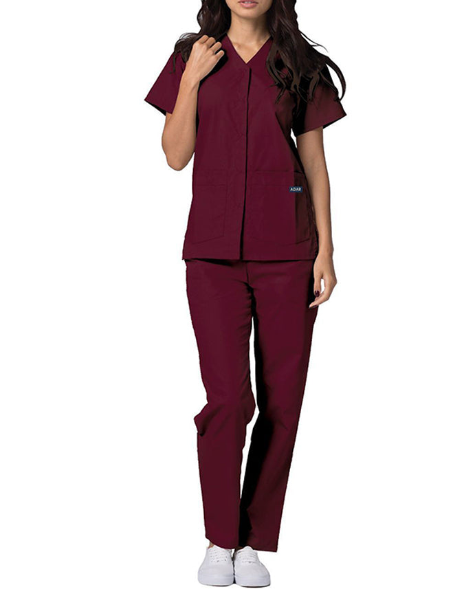 Adar 27.5 Inch Women's Snap-Front Nursing Scrub Top - Burgundy