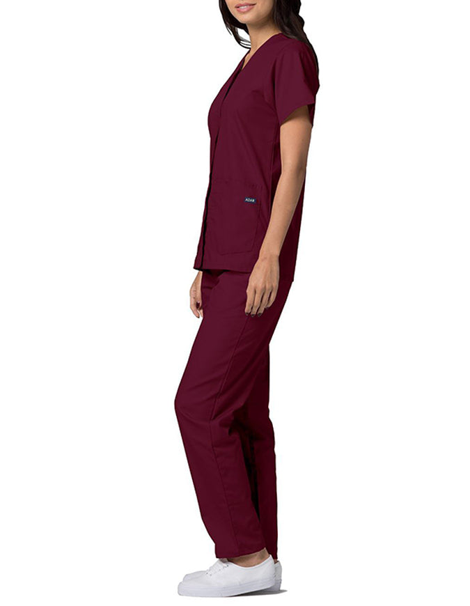 Adar 27.5 Inch Women's Snap-Front Nursing Scrub Top - Burgundy