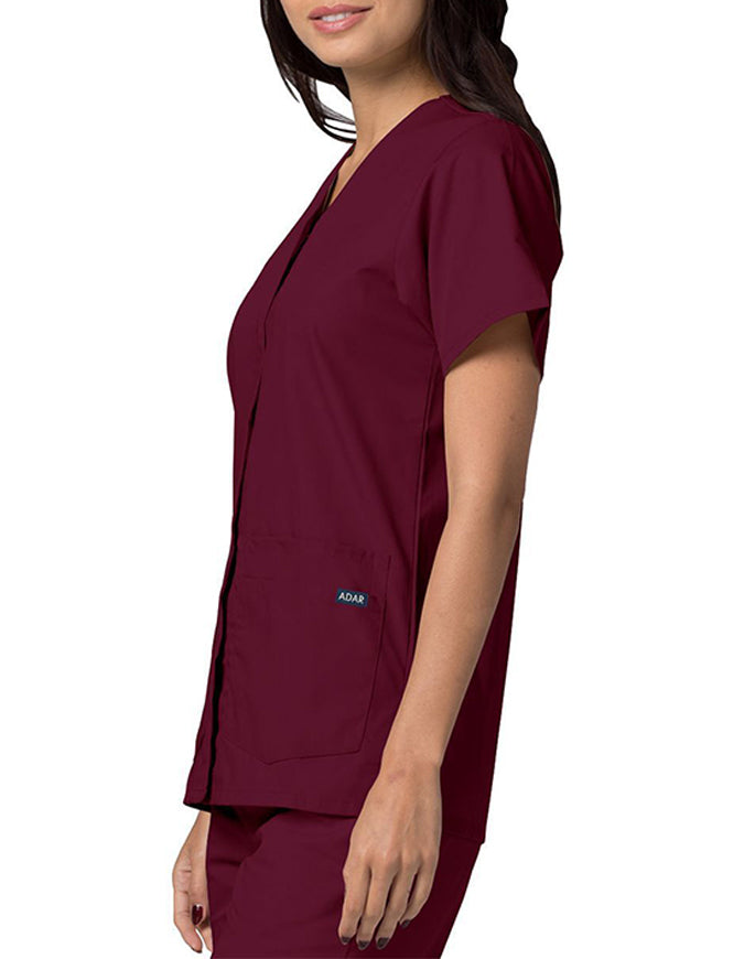 Adar 27.5 Inch Women's Snap-Front Nursing Scrub Top - Burgundy