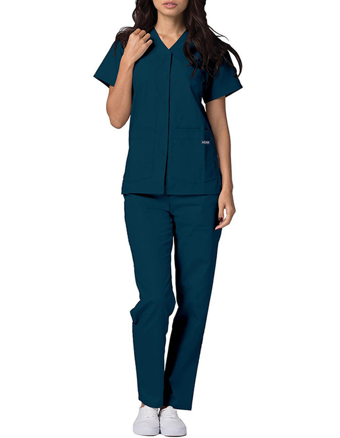 Adar 27.5 Inch Women's Snap-Front Nursing Scrub Top - Caribbean Blue