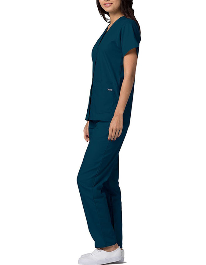 Adar 27.5 Inch Women's Snap-Front Nursing Scrub Top - Caribbean Blue