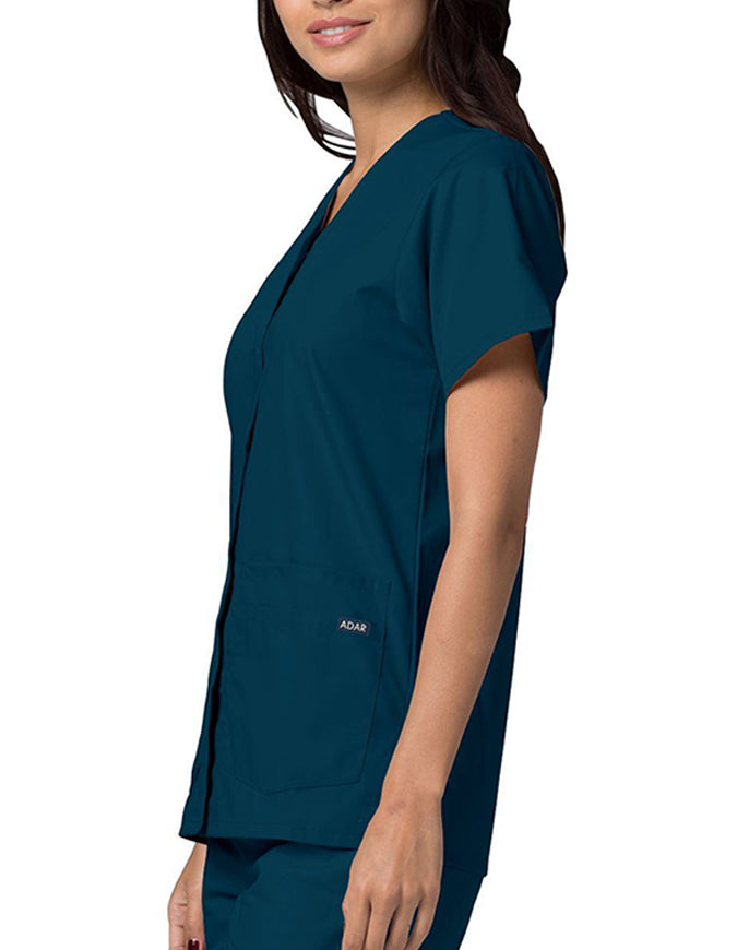 Adar 27.5 Inch Women's Snap-Front Nursing Scrub Top - Caribbean Blue