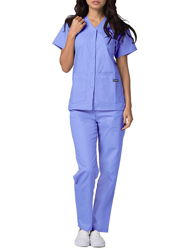 Adar 27.5 Inch Women's Snap-Front Nursing Scrub Top - Ceil Blue