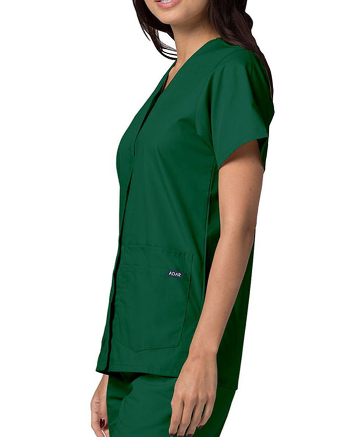 Adar 27.5 Inch Women's Snap-Front Nursing Scrub Top - Hunter Green