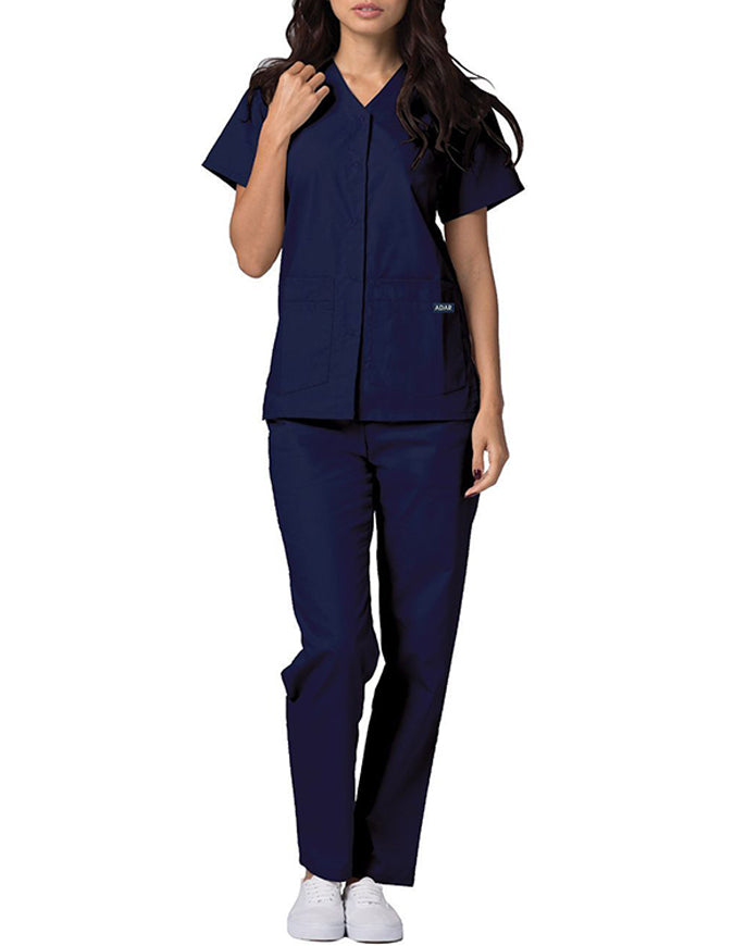 Adar 27.5 Inch Women's Snap-Front Nursing Scrub Top - Navy