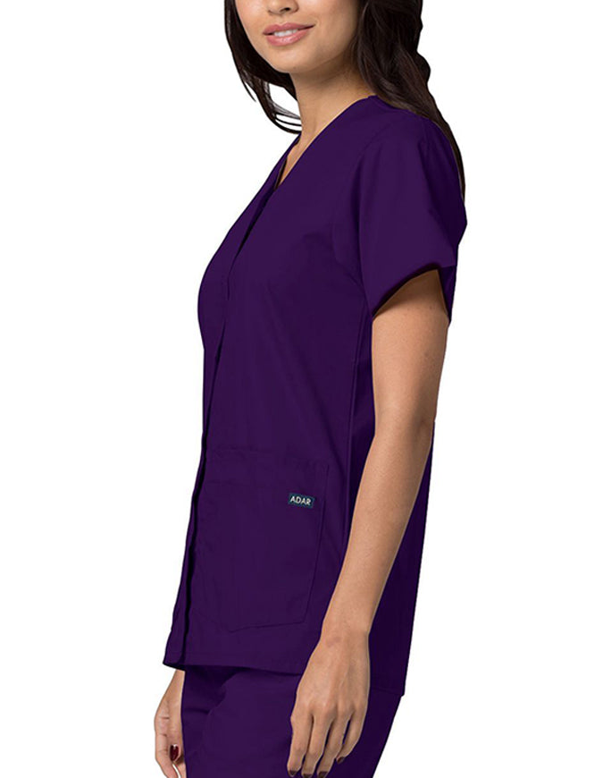 Adar 27.5 Inch Women's Snap-Front Nursing Scrub Top - Purple