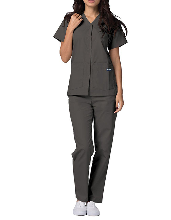 Adar 27.5 Inch Women's Snap-Front Nursing Scrub Top - Pewter