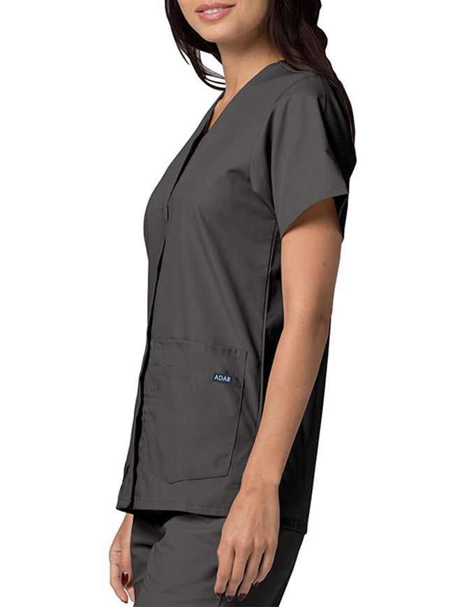 Adar 27.5 Inch Women's Snap-Front Nursing Scrub Top - Pewter