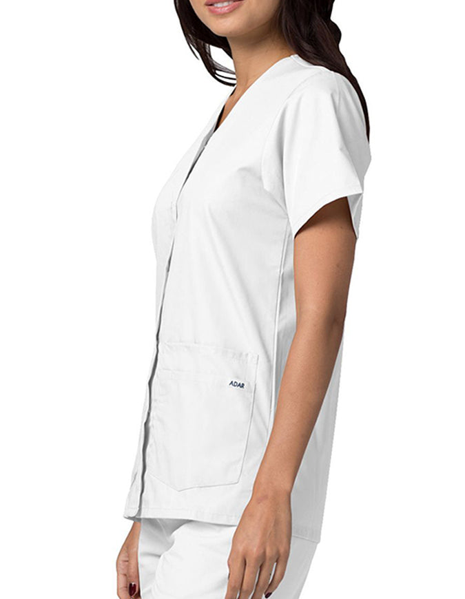 Adar 27.5 Inch Women's Snap-Front Nursing Scrub Top - White