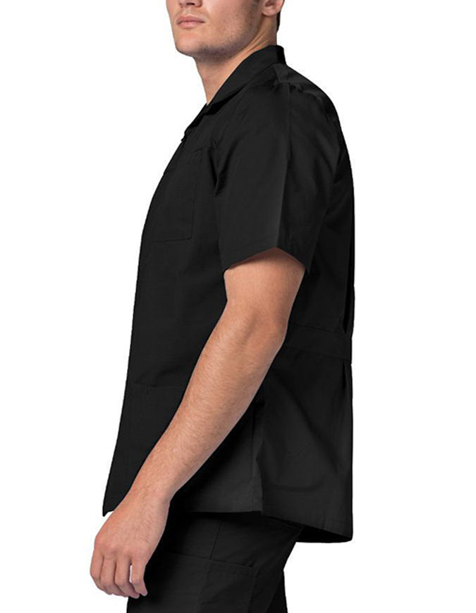 Adar 29 Inch Men Zippered Short Sleeve Colored Medical Scrub Jacket - black