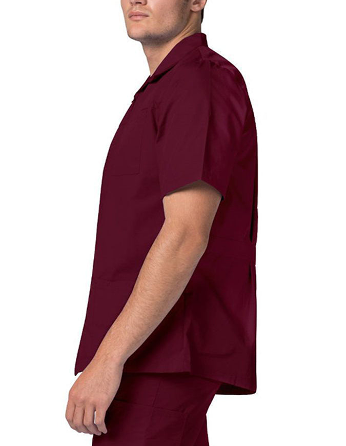 Adar 29 Inch Men Zippered Short Sleeve Colored Medical Scrub Jacket - Burgundy