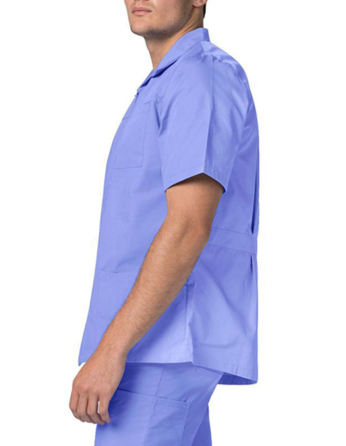 Adar 29 Inch Men Zippered Short Sleeve Colored Medical Scrub Jacket - ciel