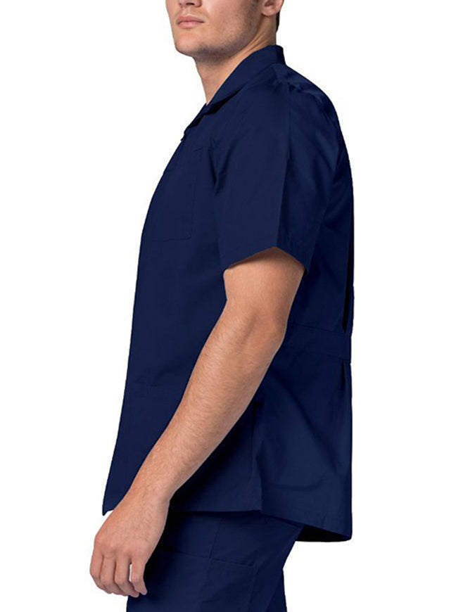 Adar 29 Inch Men Zippered Short Sleeve Colored Medical Scrub Jacket - Navy