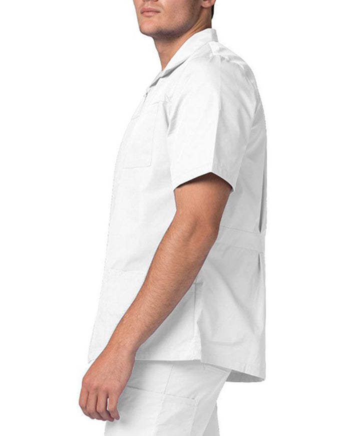 Adar 29 Inch Men Zippered Short Sleeve Colored Medical Scrub Jacket - white