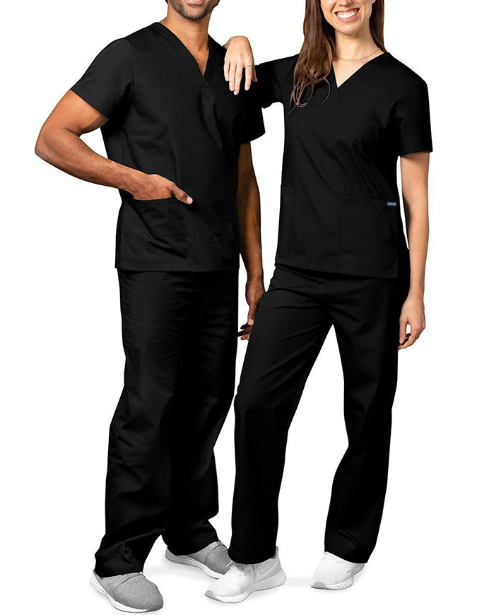 Adar Unisex V-neck Basic Scrub Set Black