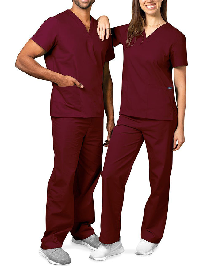 Adar Unisex V-neck Basic Scrub Set Burgundy