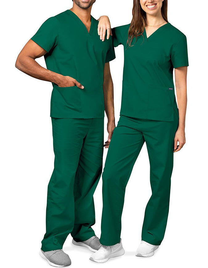 Adar Unisex V-neck Basic Scrub Set Hunter Green