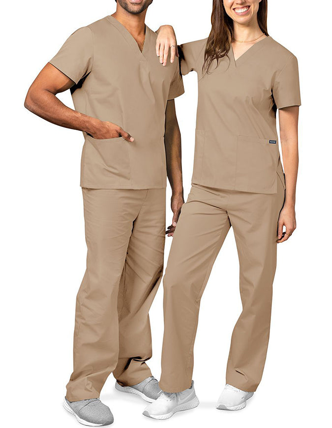 Adar Unisex V-neck Basic Scrub Set Khaki