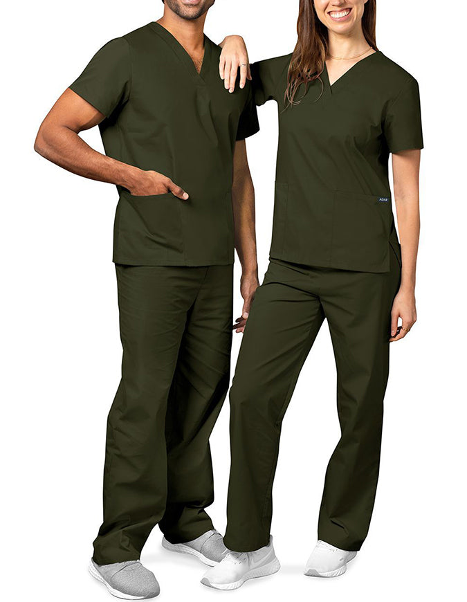 Adar Unisex V-neck Basic Scrub Set Olive