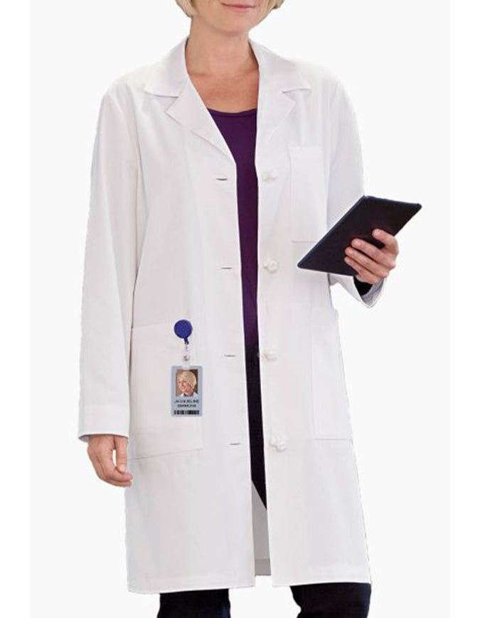 Meta Women's 38 Inches Knot Button iPad Pocket Long Labcoat