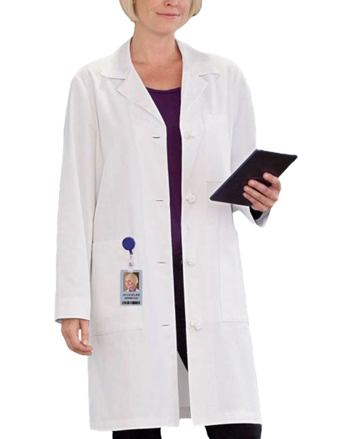 Meta Women's Knot Button iPad Pocket Long Lab Coat