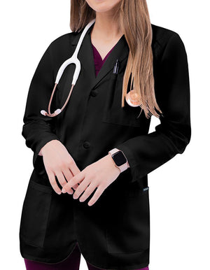 Adar 30 Inch Unisex Three Pocket Consultation Short Lab Coat -Black