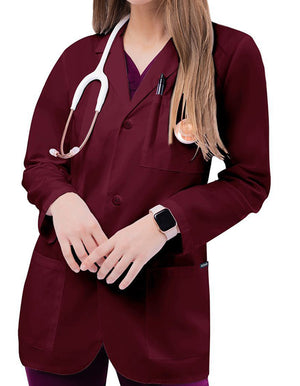 Adar 30 Inch Unisex Three Pocket Consultation Short Lab Coat - Burgundy