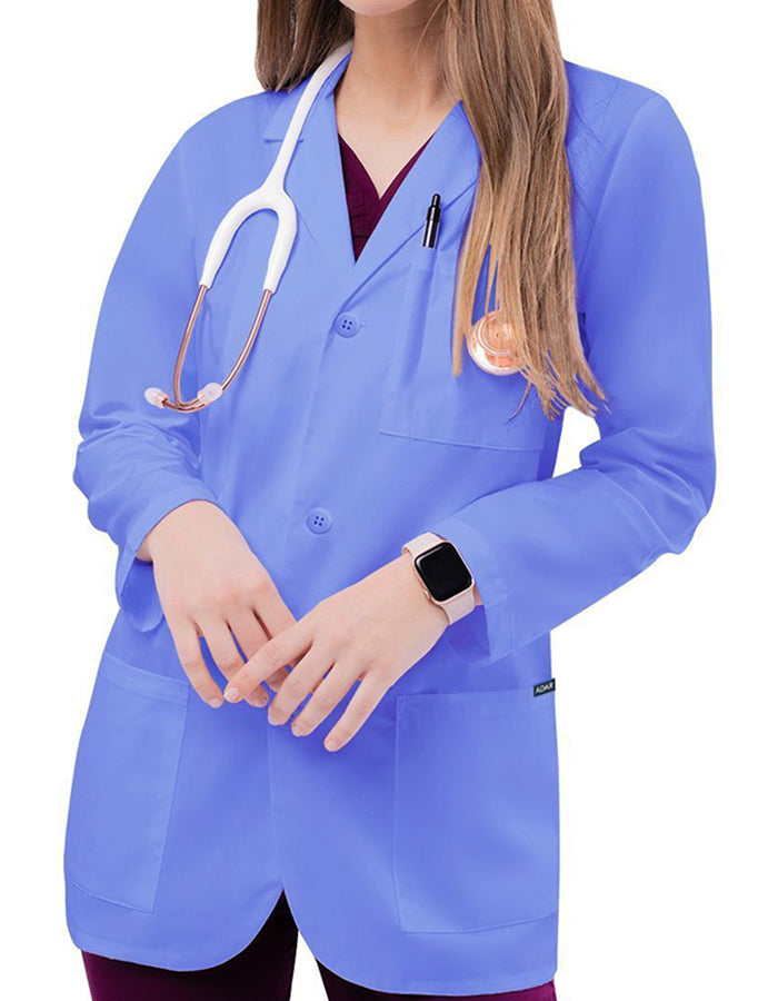 Adar 30 Inch Unisex Three Pocket Consultation Short Lab Coat - Ciel