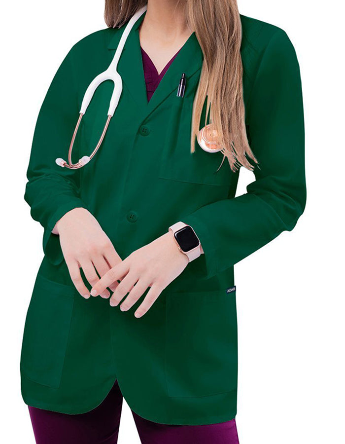 Adar 30 Inch Unisex Three Pocket Consultation Short Lab Coat - Hunter Green