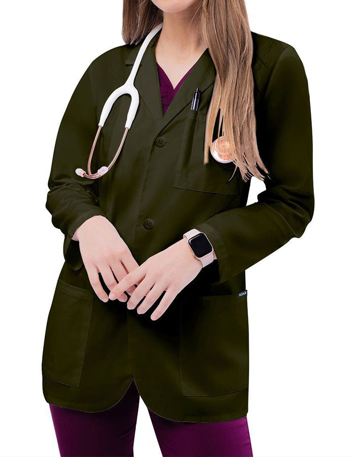 Adar 30 Inch Unisex Three Pocket Consultation Short Lab Coat - Olive