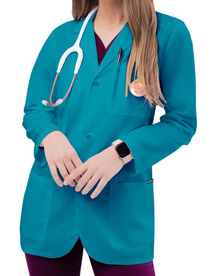 Adar 30 Inch Unisex Three Pocket Consultation Short Lab Coat - Teal 