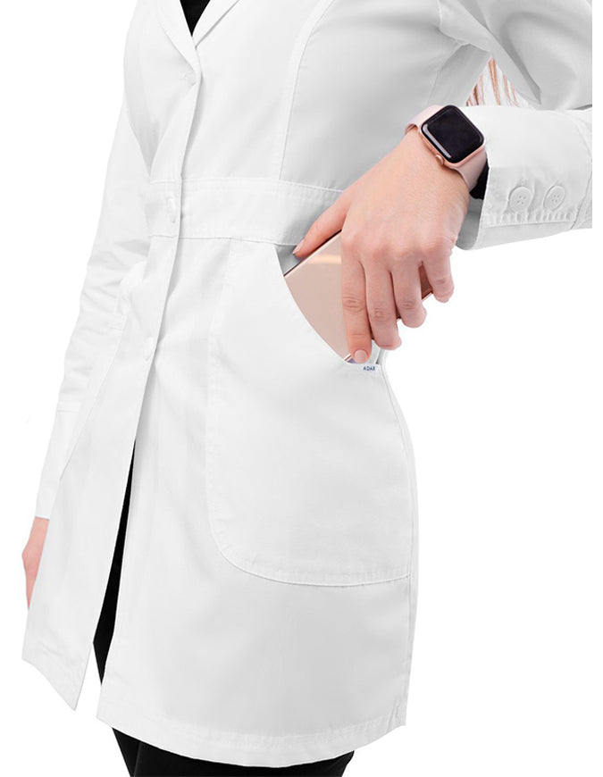 Adar 32 Inches Women's Multi Layered Pockets White Lab Coat - White