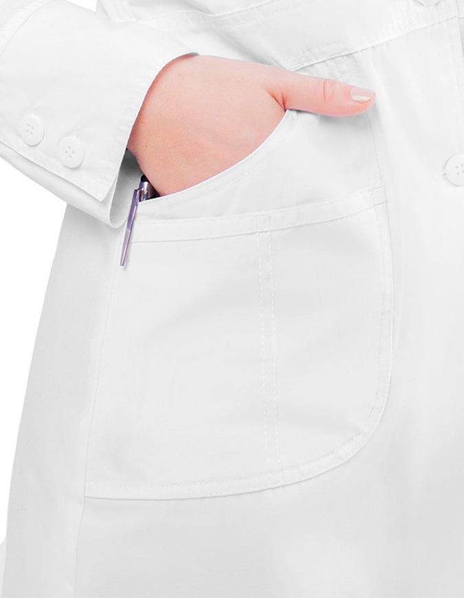 Adar 32 Inches Women's Multi Layered Pockets White Lab Coat - White