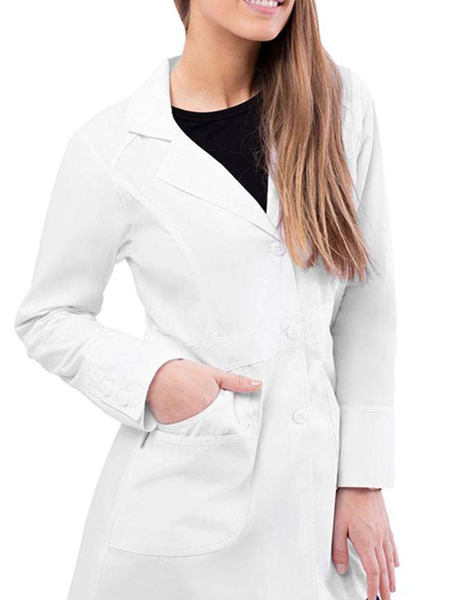 Adar 32 Inches Women's Multi Layered Pockets White Lab Coat - White