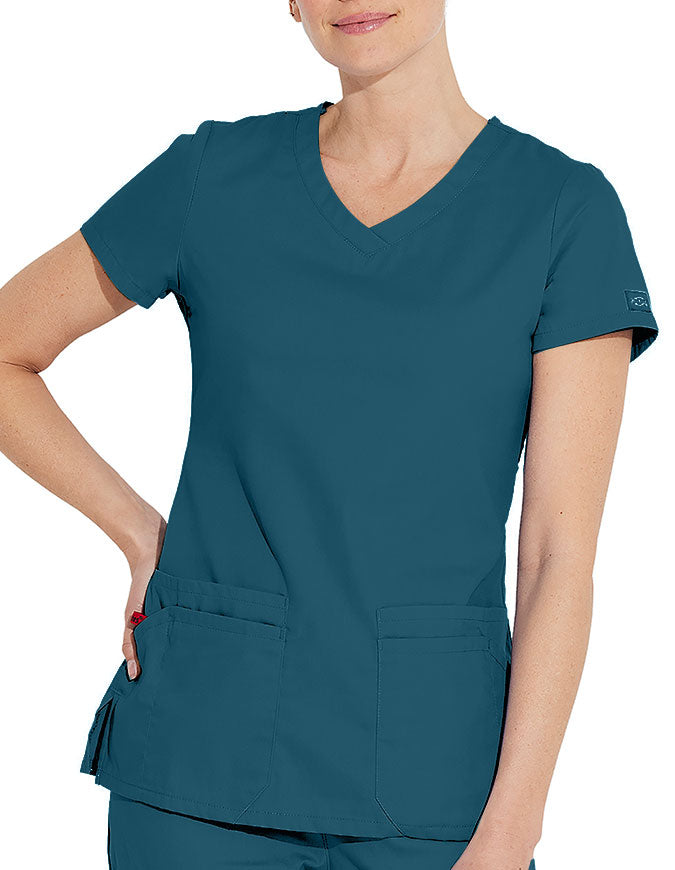 Dickies 26 Inch EDS Signature Women's V-Neck Scrub Top - Caribbean Blue