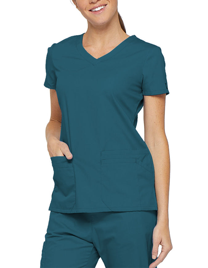 Dickies 26 Inch EDS Signature Women's V-Neck Scrub Top - Caribbean Blue