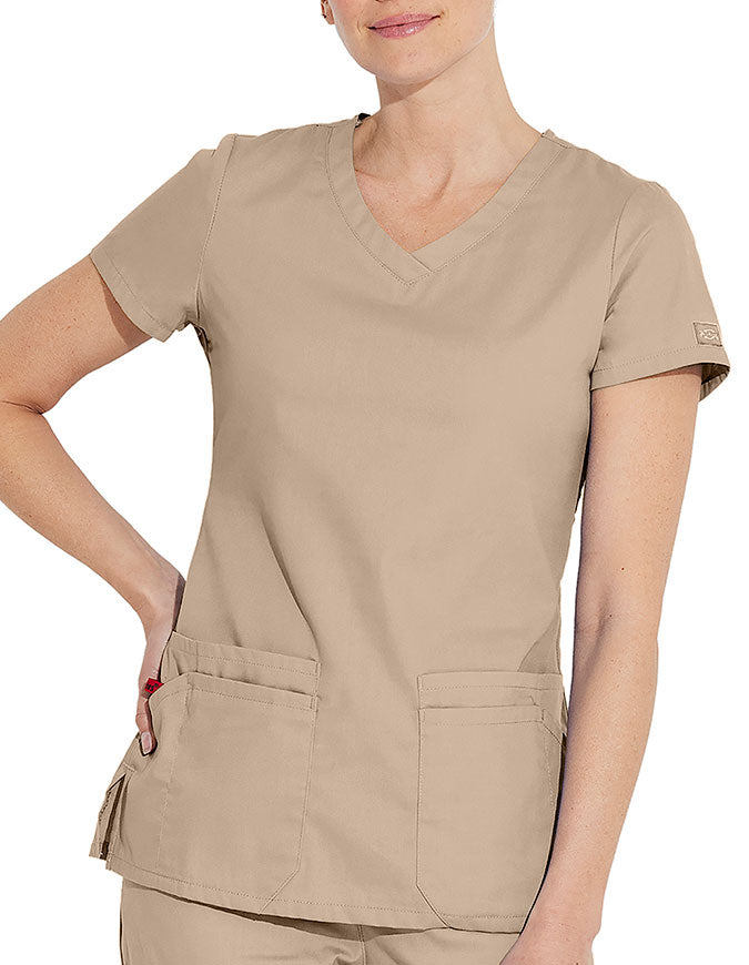 Dickies 26 Inch EDS Signature Women's V-Neck Scrub Top - Dark Khaki