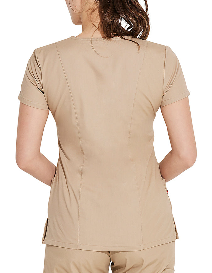 Dickies 26 Inch EDS Signature Women's V-Neck Scrub Top - Dark Khaki