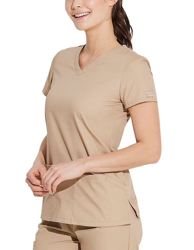 Dickies 26 Inch EDS Signature Women's V-Neck Scrub Top - Dark Khaki