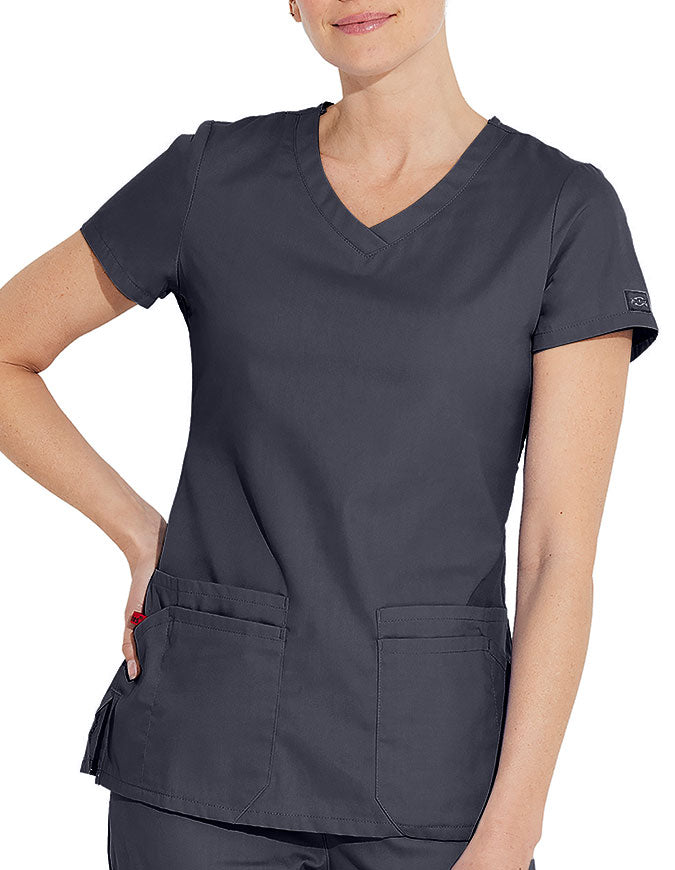 Dickies 26 Inch EDS Signature Women's V-Neck Scrub Top - Pewter