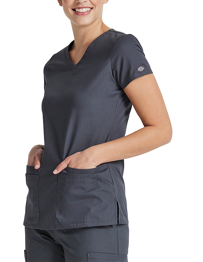 Dickies 26 Inch EDS Signature Women's V-Neck Scrub Top - Pewter