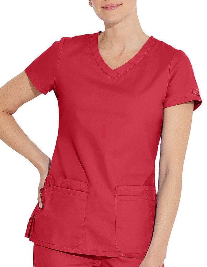 Dickies 26 Inch EDS Signature Women's V-Neck Scrub Top - Red