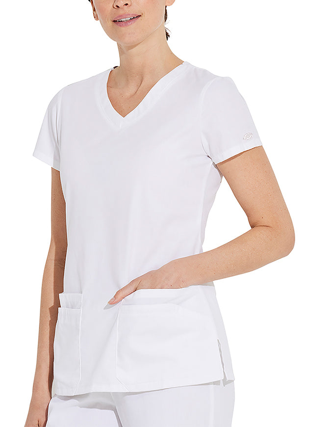 Dickies 26 Inch EDS Signature Women's V-Neck Scrub Top - White