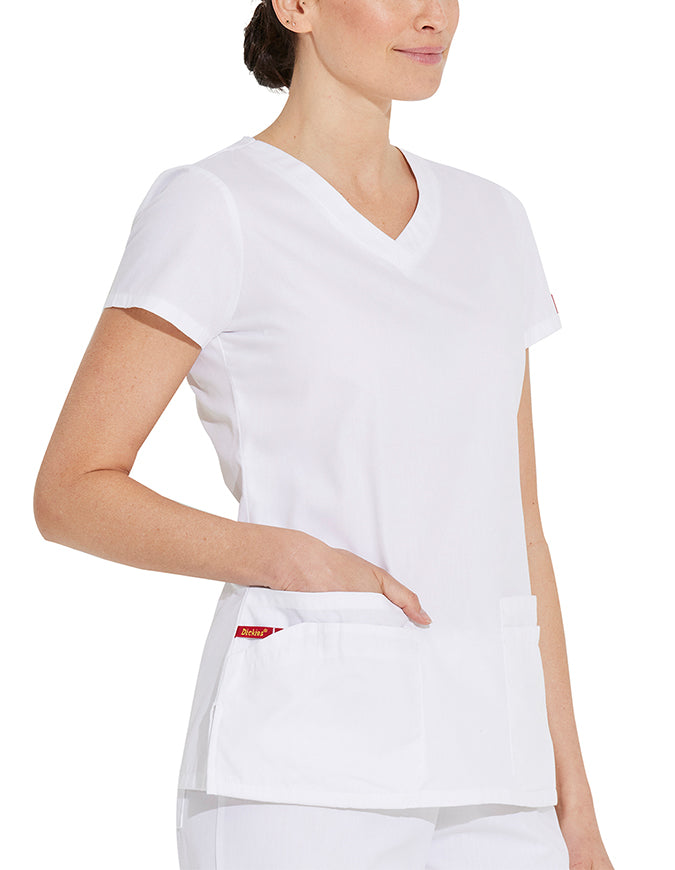 Dickies 26 Inch EDS Signature Women's V-Neck Scrub Top - White