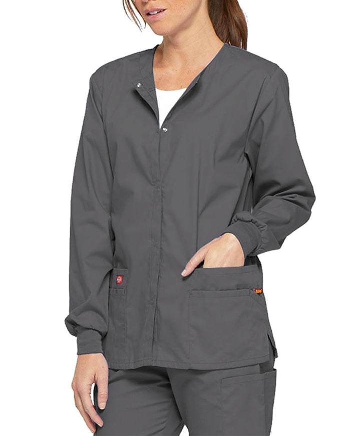 Dickies 28.5 Inch EDS Signature Women's Snap Front Warm-Up Jacket - Pewter